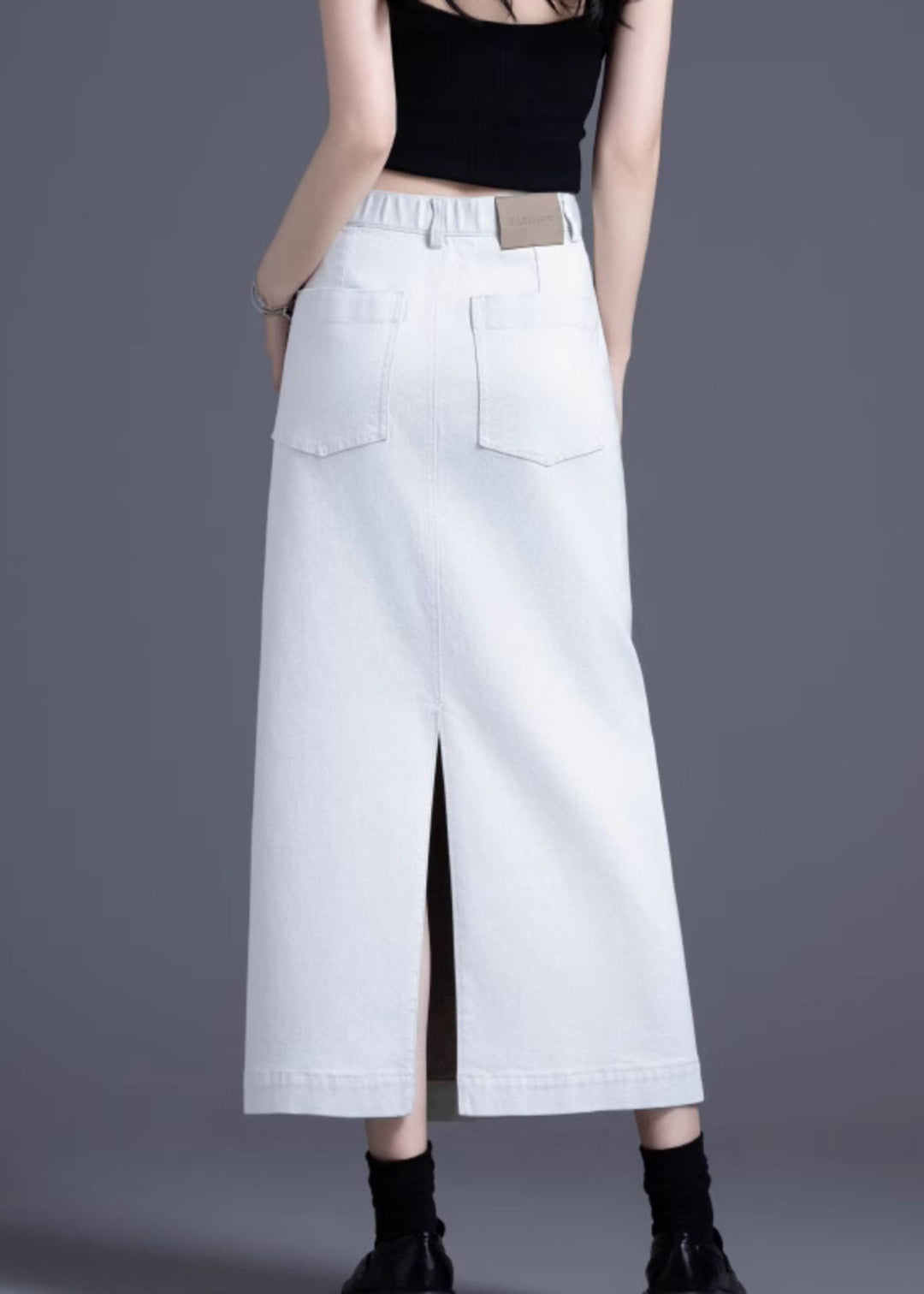 Bohemian White Side Open Denim A Line Skirt Spring