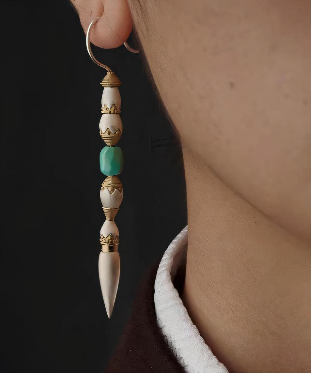 Bohemian White Sterling Silver Turquoise Drop Earrings