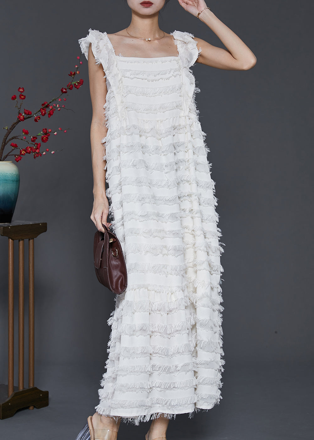 Bohemian White Tasseled Cotton Summer Dresses Sleeveless