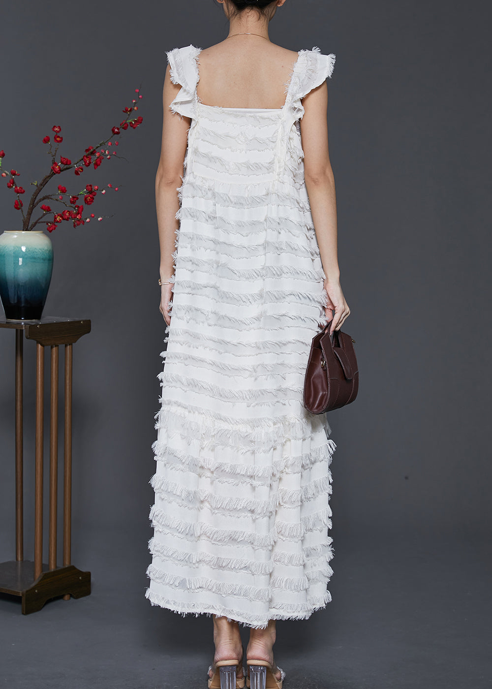 Bohemian White Tasseled Cotton Summer Dresses Sleeveless