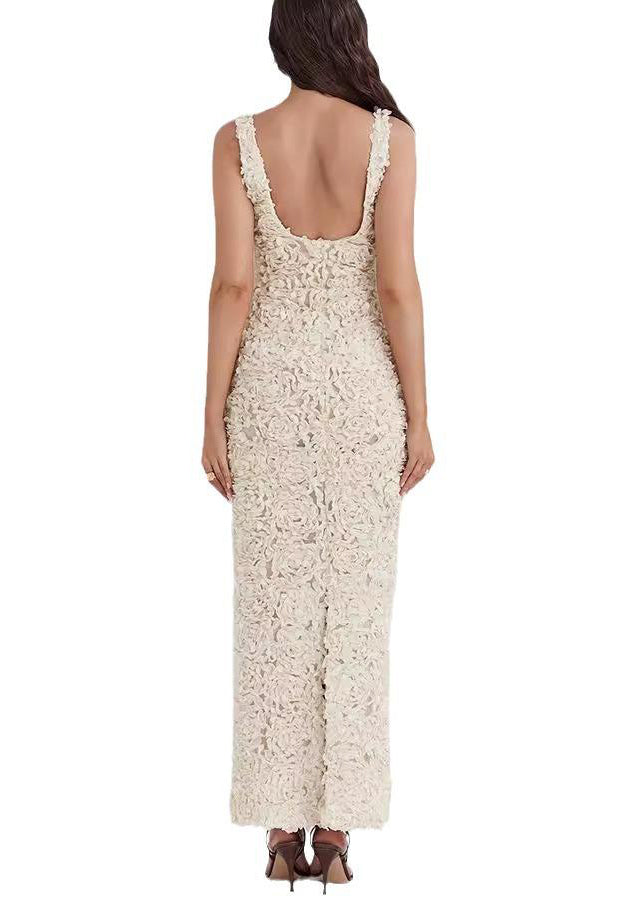 Bohemian White V Neck Side Open Ankle Dress Sleeveless