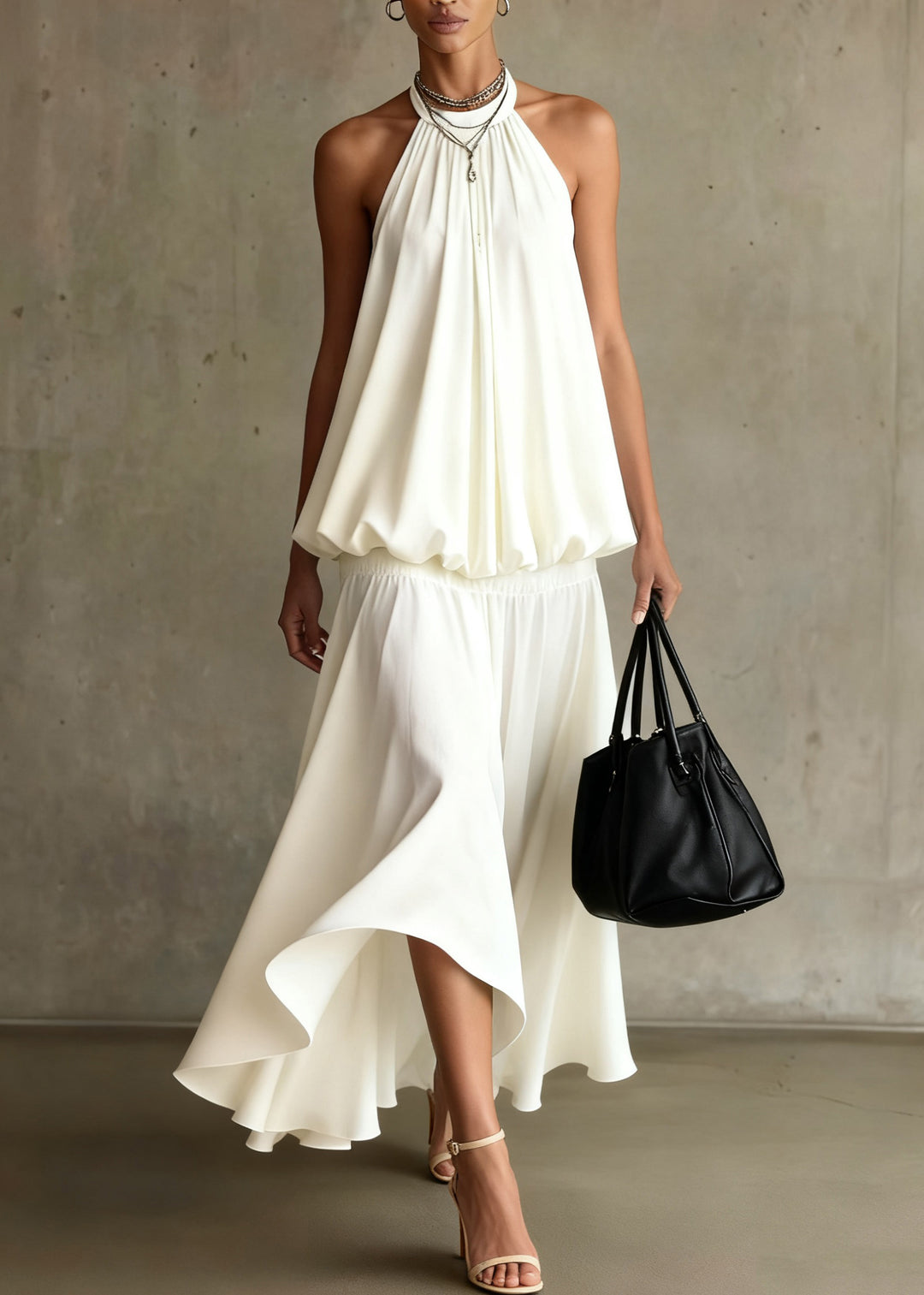 Bohemian White Wrinkled Solid Tops And Skirts Two Pieces Set Summer