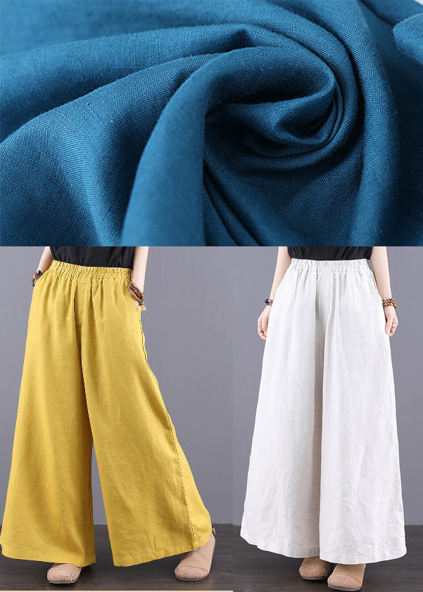 Bohemian Yellow Elastic Waist Pockets Linen Pants Summer