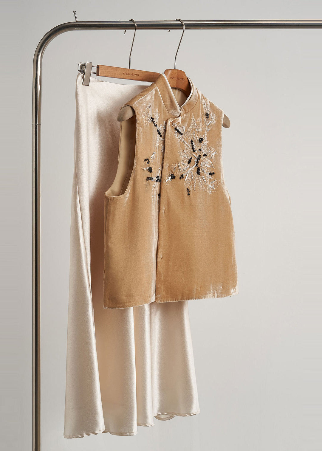 Bohemian Yellow Embroidered Nail Bead Silk Velour Vests Fall