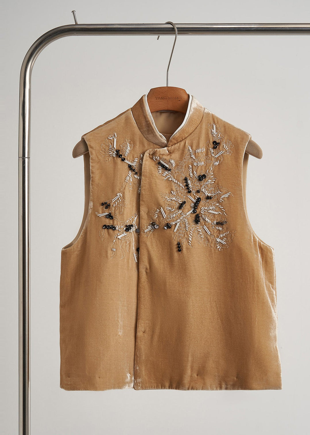 Bohemian Yellow Embroidered Nail Bead Silk Velour Vests Fall