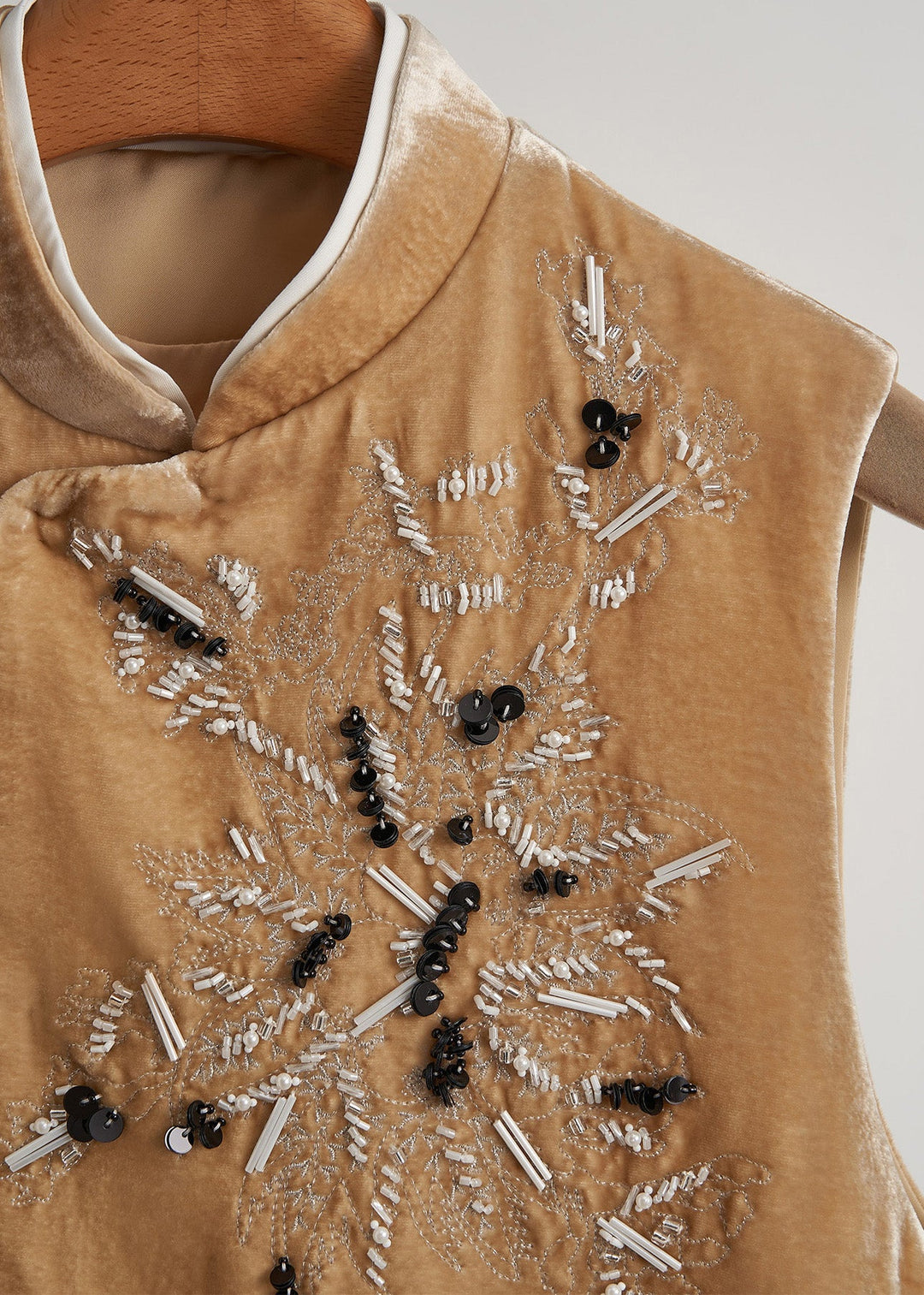 Bohemian Yellow Embroidered Nail Bead Silk Velour Vests Fall