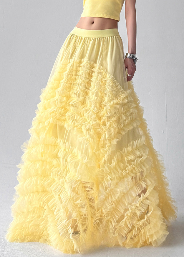 Bohemian Yellow Original Design Solid Tulle Skirt Summer
