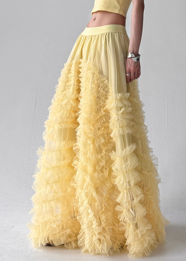 Bohemian Yellow Original Design Solid Tulle Skirt Summer