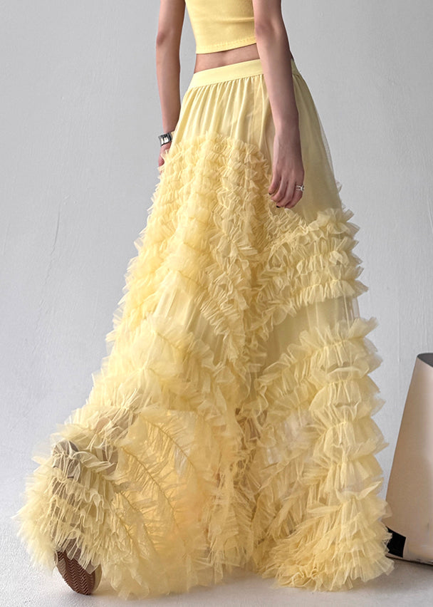 Bohemian Yellow Original Design Solid Tulle Skirt Summer