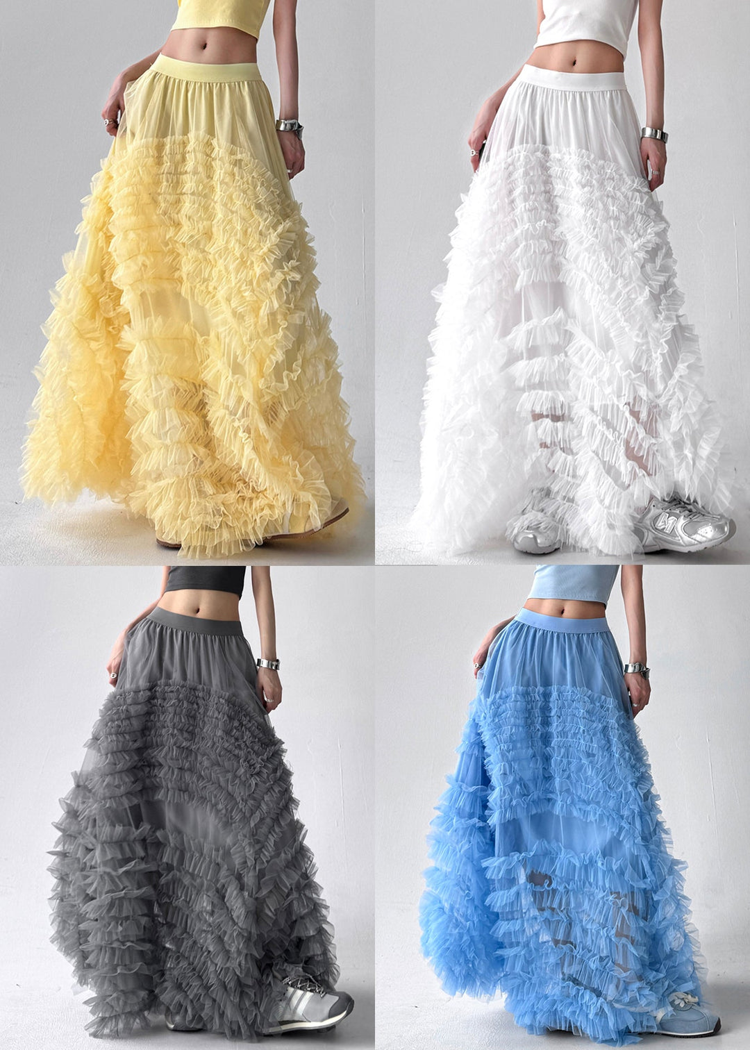 Bohemian Yellow Original Design Solid Tulle Skirt Summer