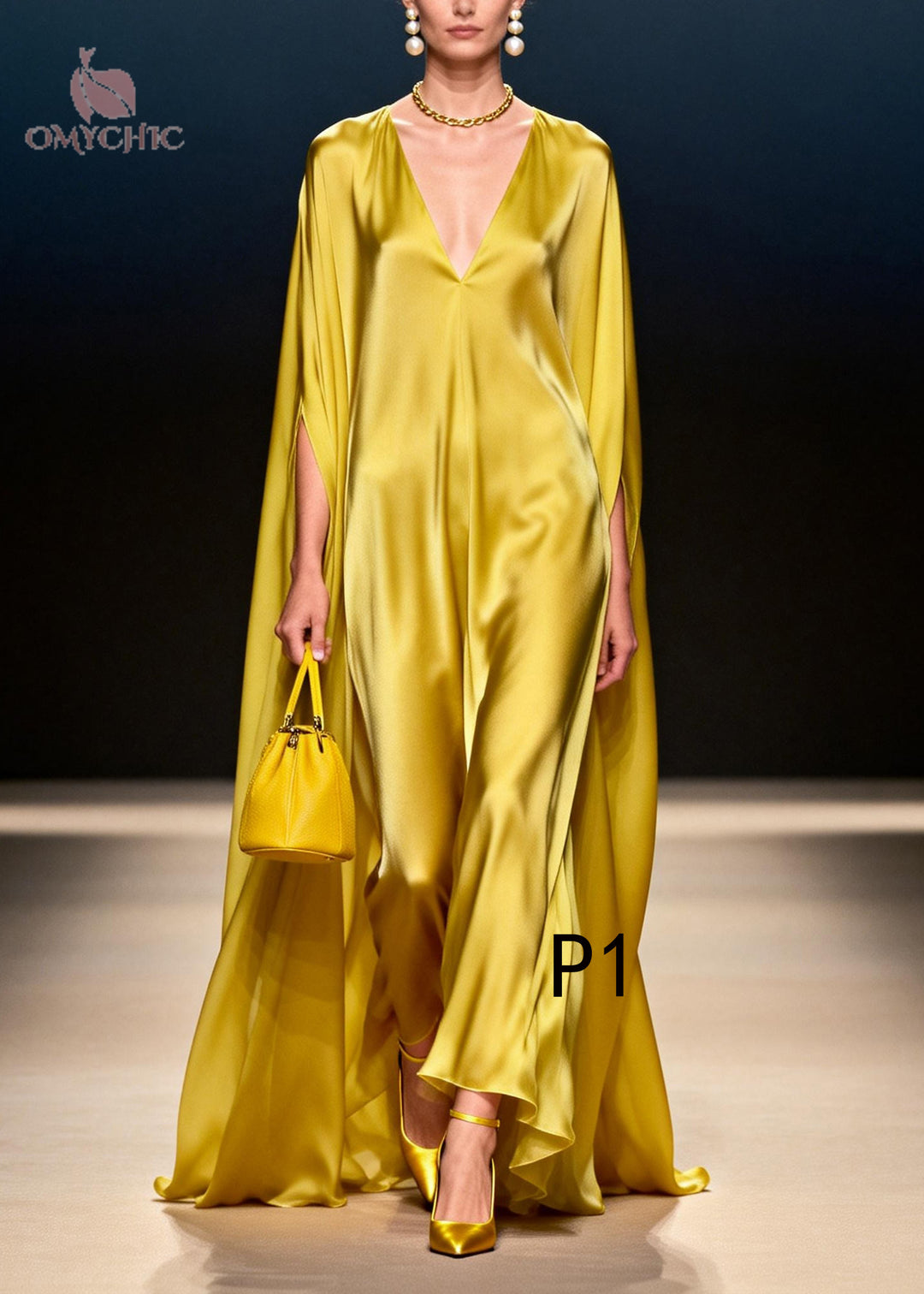 Bohemian Yellow Oversized Chiffon Vacation Dresses Batwing Sleeve