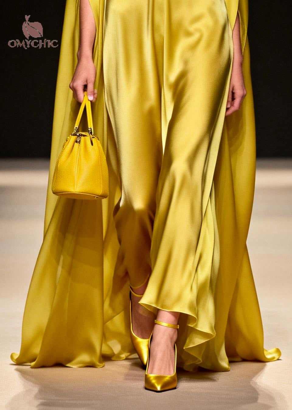 Bohemian Yellow Oversized Chiffon Vacation Dresses Batwing Sleeve