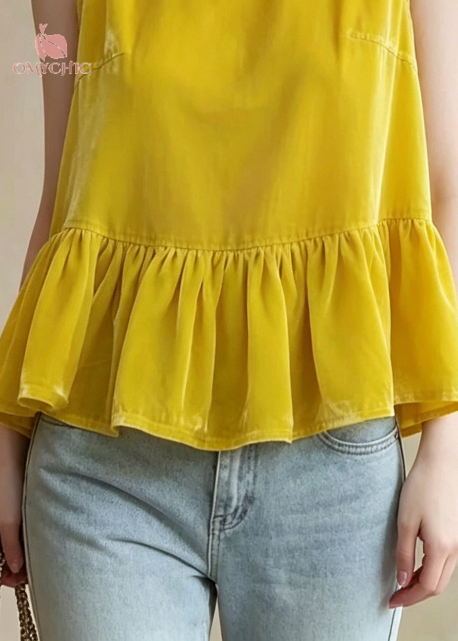 Bohemian Yellow Oversized Patchwork Tanks Sleeveless