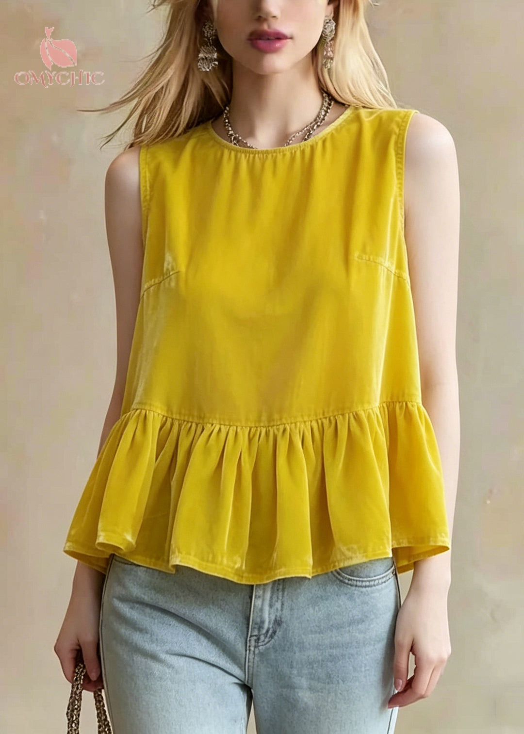 Bohemian Yellow Oversized Patchwork Tanks Sleeveless