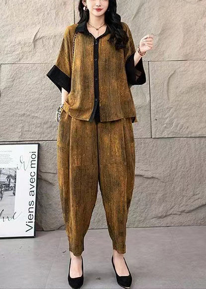 Bohemian Yellow Oversized Tie Dye Cotton Two Piece Suit Set Summer