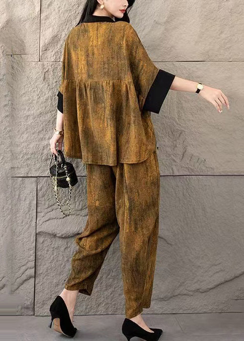 Bohemian Yellow Oversized Tie Dye Cotton Two Piece Suit Set Summer