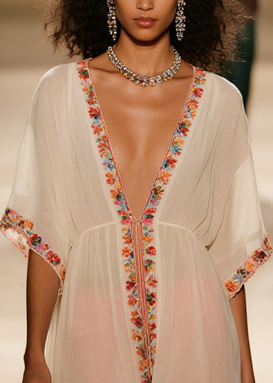 Boho Apricot Oversized Floral Cotton UPF 50+ Cardigans Summer