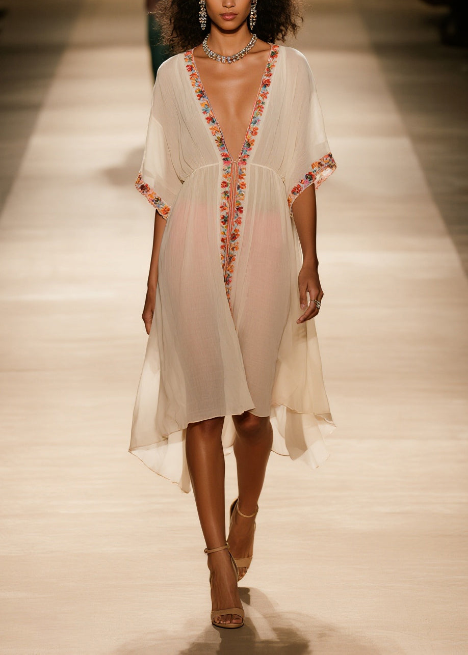 Boho Apricot Oversized Floral Cotton UPF 50+ Cardigans Summer