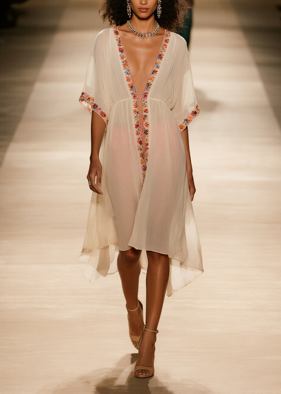 Boho Apricot Oversized Floral Cotton UPF 50+ Cardigans Summer