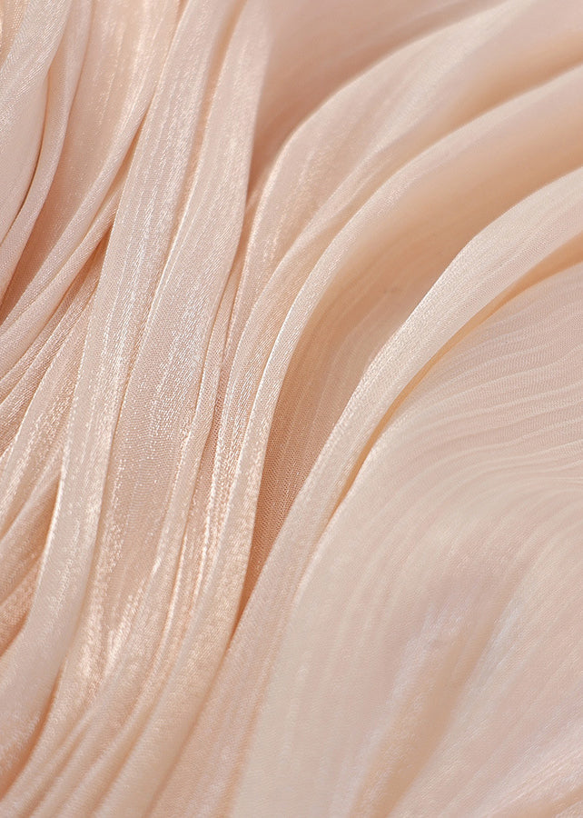 Boho Apricot Puff Sleeve Wrinkled Chiffon Work Dress Summer