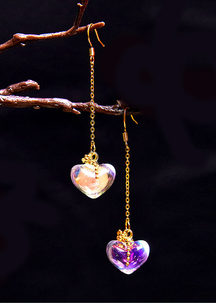 Boho Asymmetric Design Heart-shaped Crystal Drop Earrings - Omychic