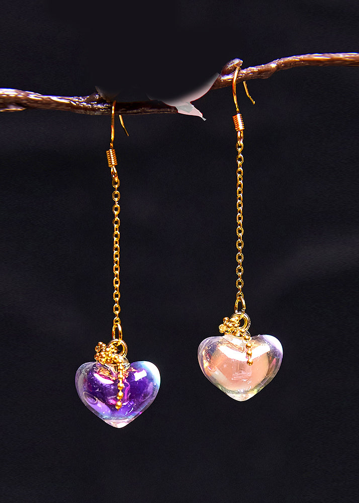 Boho Asymmetric Design Heart-shaped Crystal Drop Earrings - Omychic
