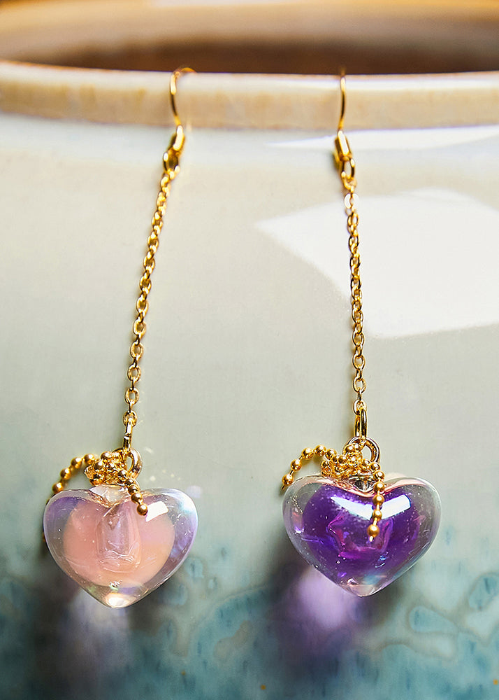 Boho Asymmetric Design Heart-shaped Crystal Drop Earrings