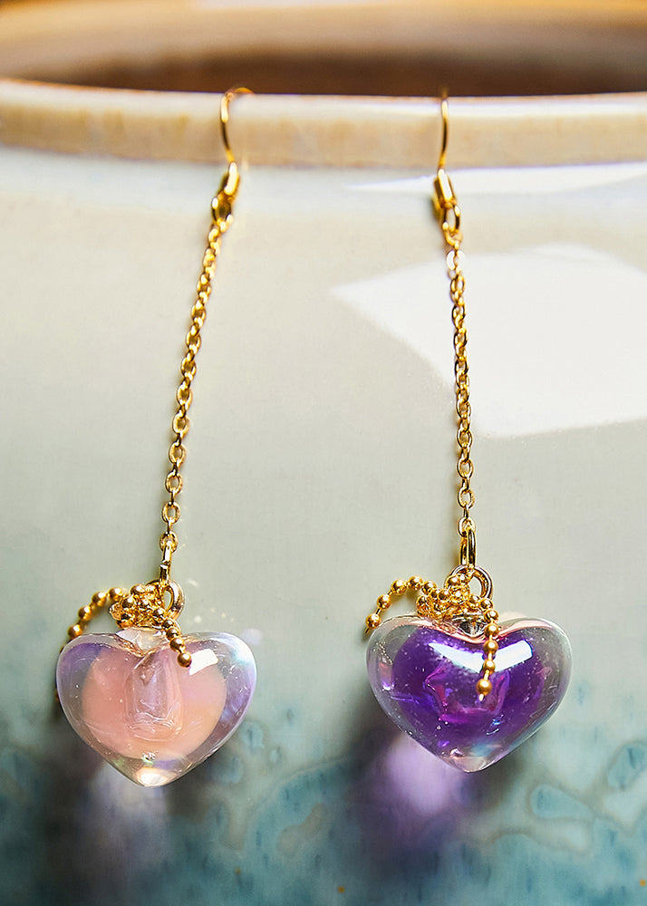 Boho Asymmetric Design Heart-shaped Crystal Drop Earrings - Omychic