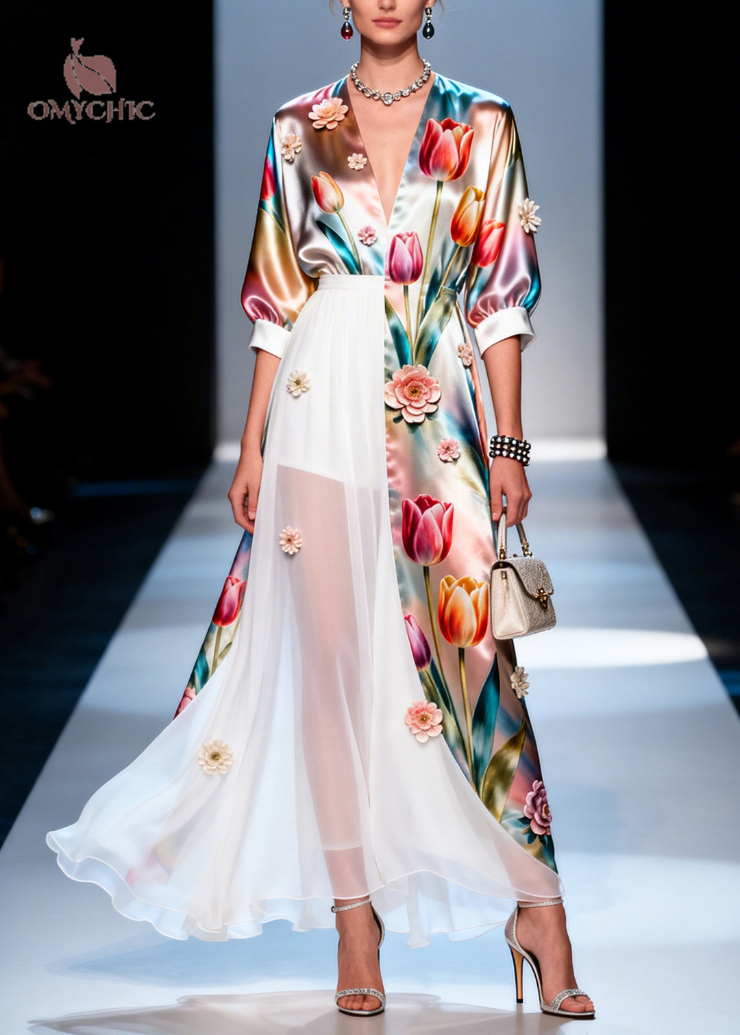 Boho Asymmetrical Design Handmade Floral Silk Robe Dresses Summer