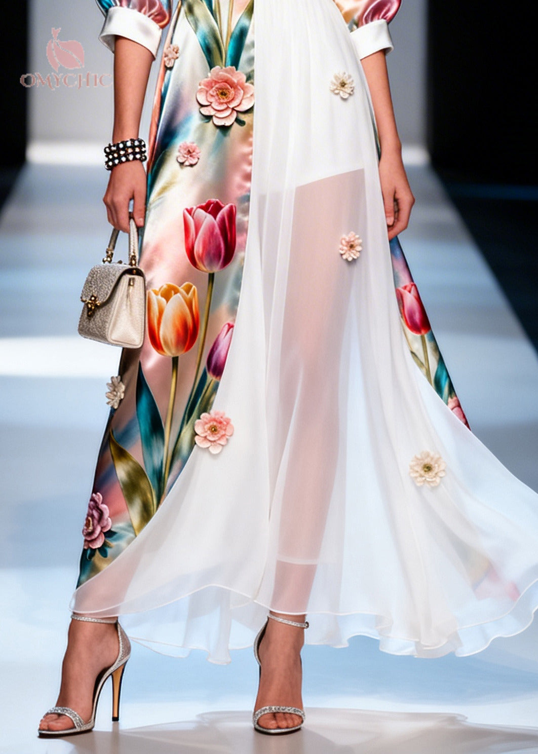 Boho Asymmetrical Design Handmade Floral Silk Robe Dresses Summer