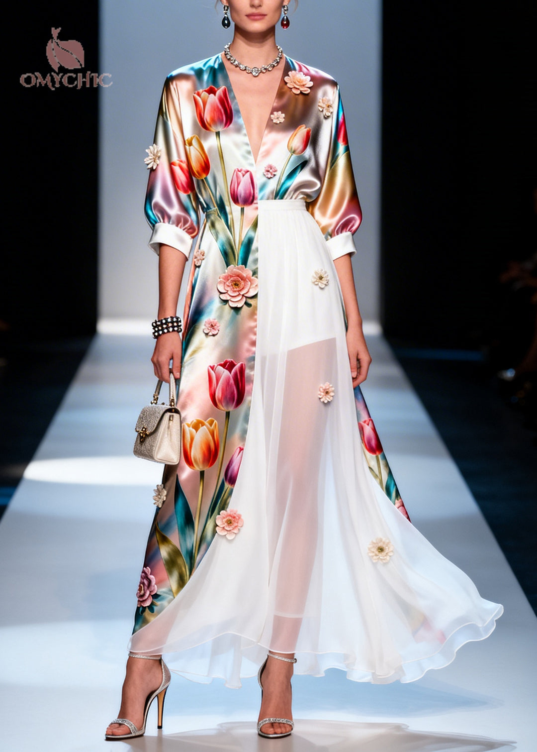 Boho Asymmetrical Design Handmade Floral Silk Robe Dresses Summer