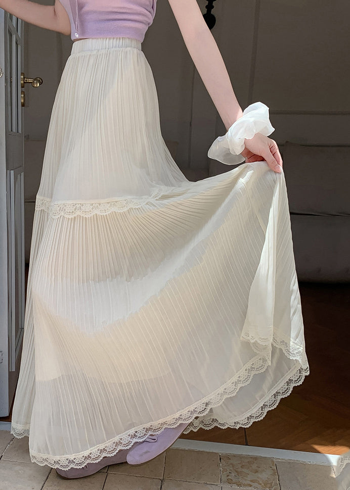 Boho Beige Elastic Waist Exra Large Hem Chiffon Pleated Skirts Summer