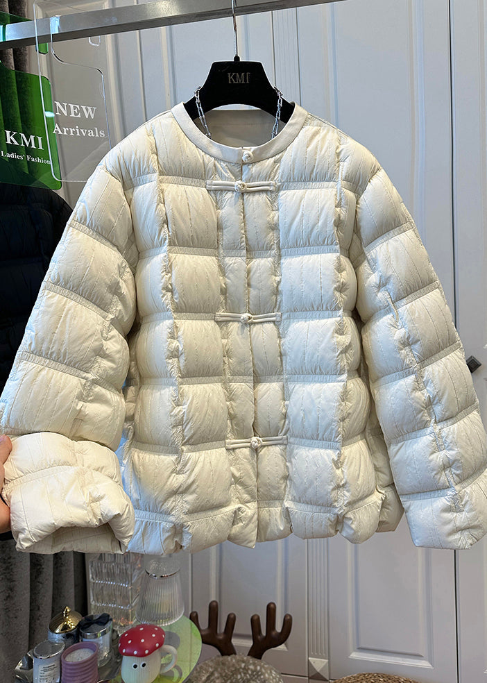 Boho Beige Oversized Chinese Button Duck Down Down Coats Winter