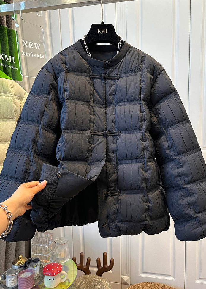 Boho Beige Oversized Chinese Button Duck Down Down Coats Winter