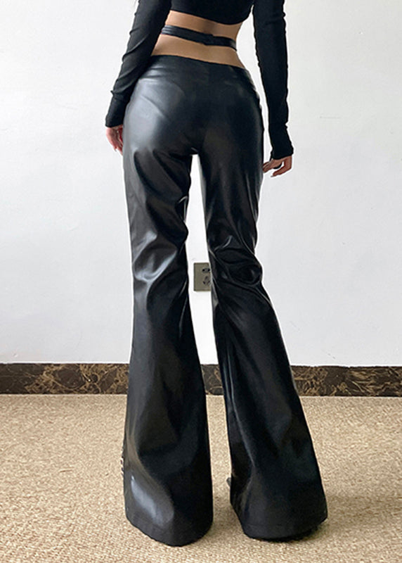 Boho Black Asymmetrical Leopard Patchwork PU Pants Spring