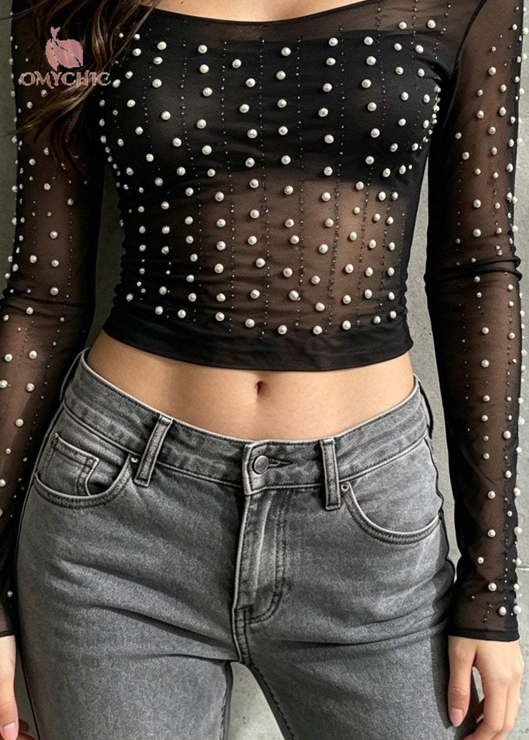 Boho Black Cold Shoulder Pearl Tulle Shirts Summer