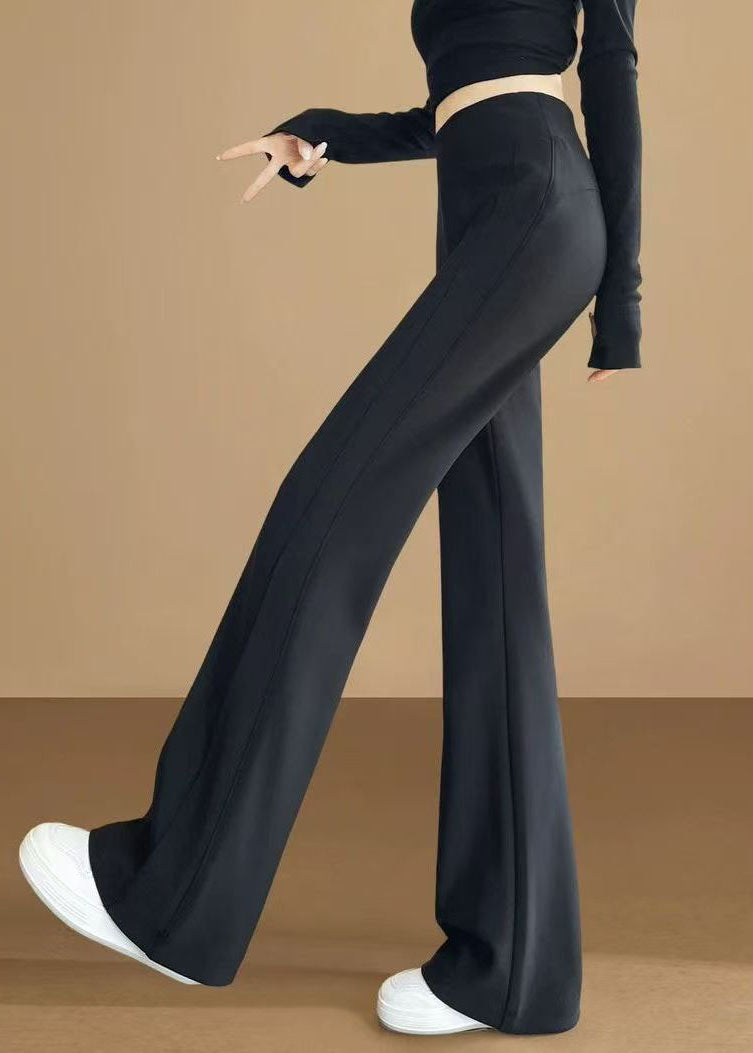 Boho Black Elastic Waist Cotton Flared Trousers Fall