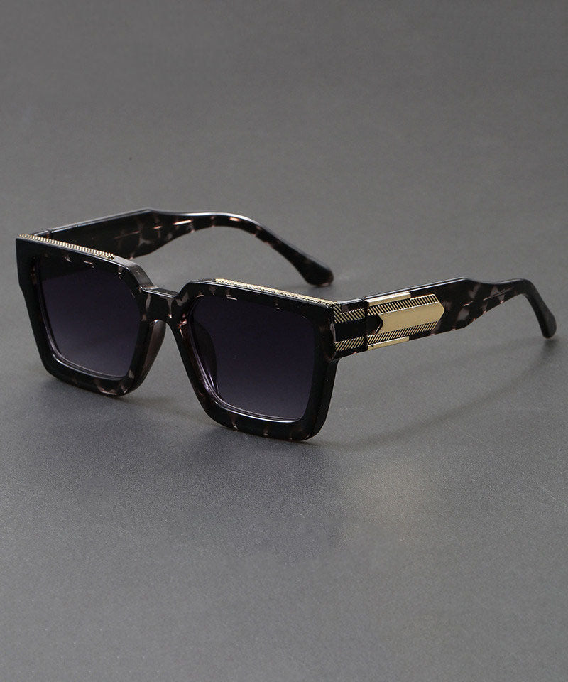 Boho Black Grey Resin Blue Square Light Blocking Sunglasses