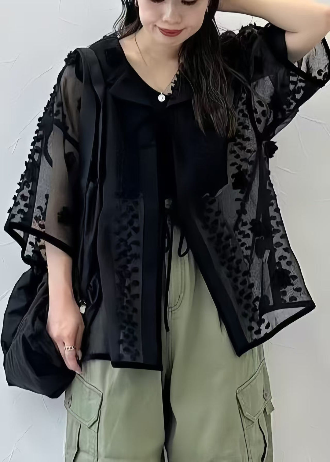 Boho Black Jacquard Tulle Sheer Tops Summer