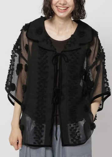 Boho Black Jacquard Tulle Sheer Tops Summer