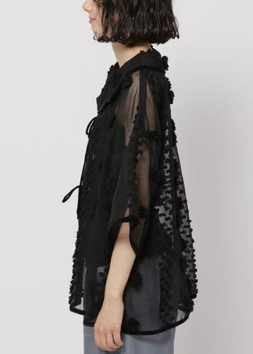 Boho Black Jacquard Tulle Sheer Tops Summer