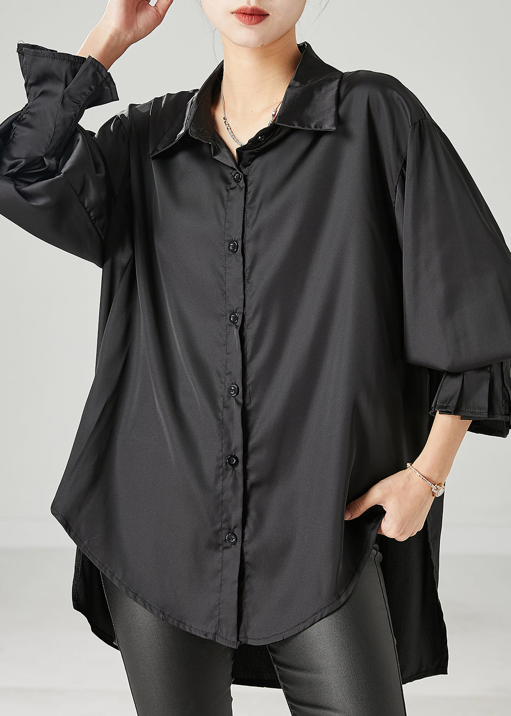 Boho Black Oversized draping Chiffon Blouses Spring