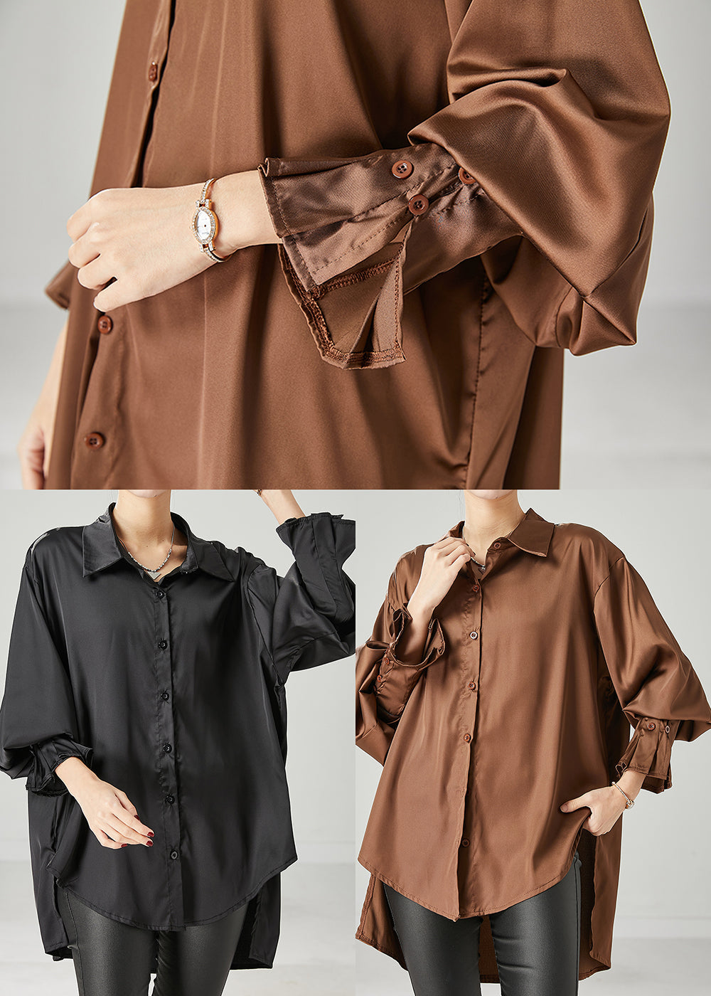 Boho Black Oversized draping Chiffon Blouses Spring