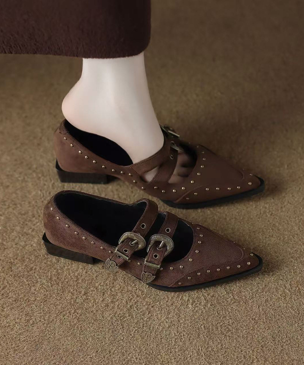 Boho Black Rivet Flat Feet Shoes Buckle Strap Flat Shoes For Women