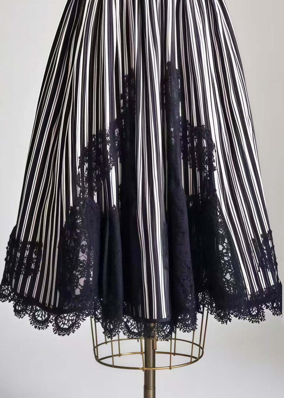 Boho Black Striped Patchwork Lace Exra Large Hem Skirt Summer
