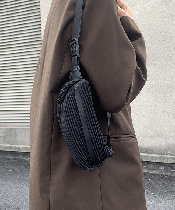 Boho Black Wrinkled Solid Durable Faux Leather Mini Bag