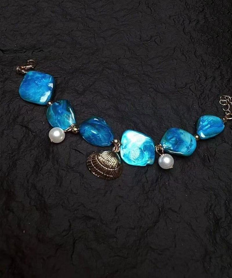 Boho Blue Alloy Asymmetrical Shell Holiday Charm Bracelet