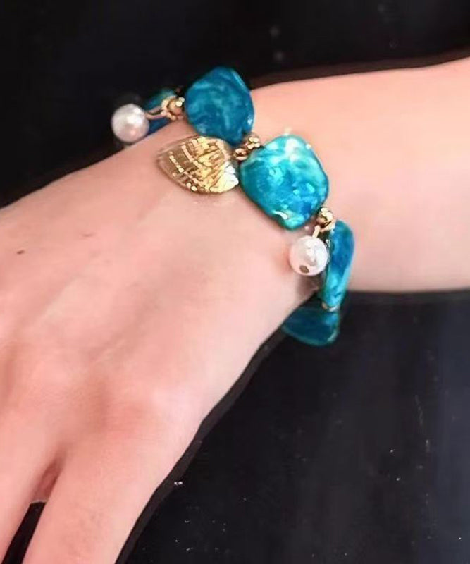 Boho Blue Alloy Asymmetrical Shell Holiday Charm Bracelet