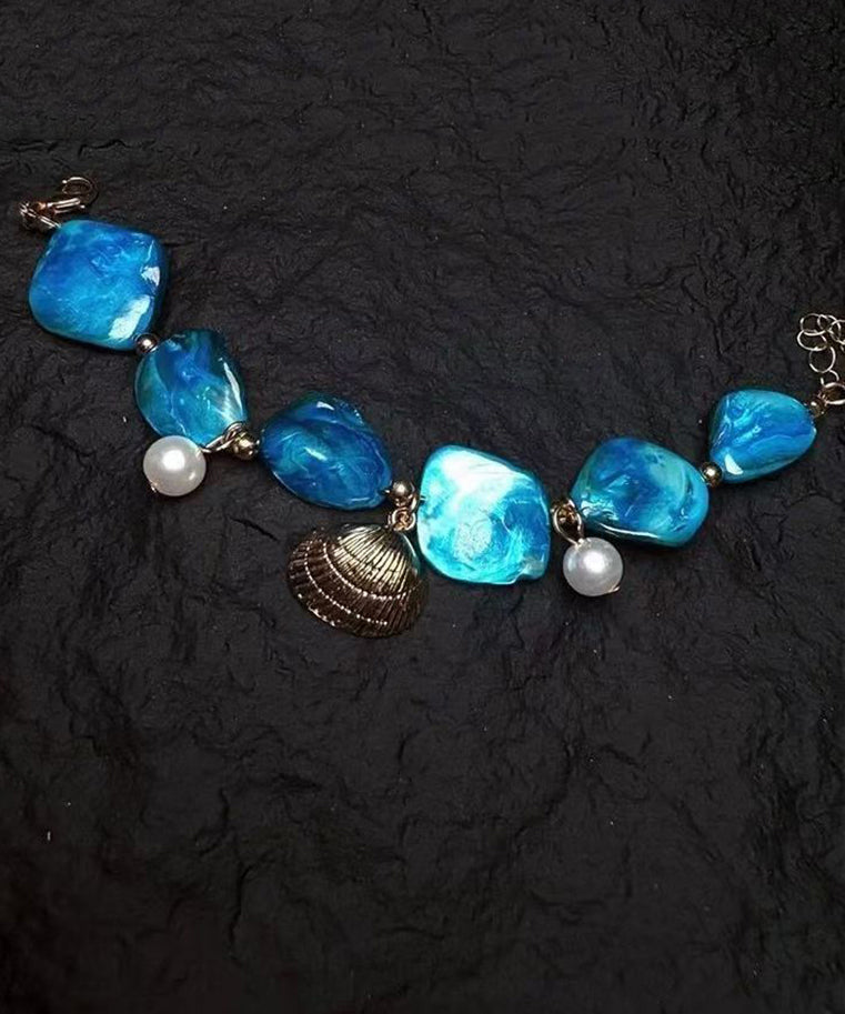 Boho Blue Alloy Asymmetrical Shell Holiday Charm Bracelet
