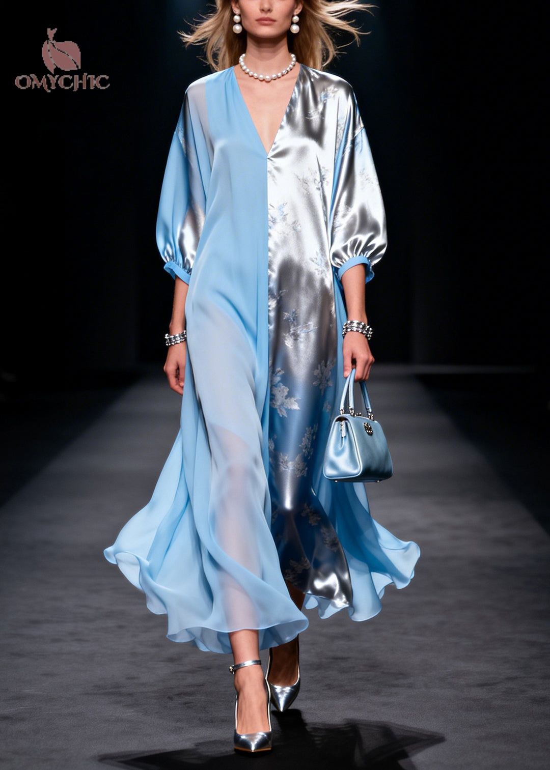 Boho Blue Asymmetrical Patchwork Silk Long Dresses Summer